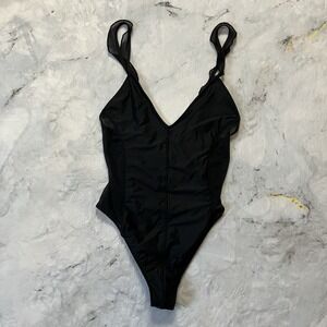 Out From‎ Under Bodysuit Womens Size Small Black One Piece V Neck Lightweight